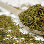 A peppermint cut leaves for herbal tea tea with chamomile