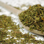 A peppermint cut leaves for herbal tea tea with chamomile