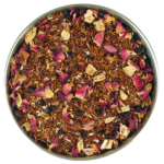 A rooibos tea blend with raspberries and rhubarb pieces