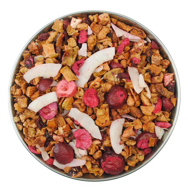 a fruit tea with cherries, coconut and kiwi