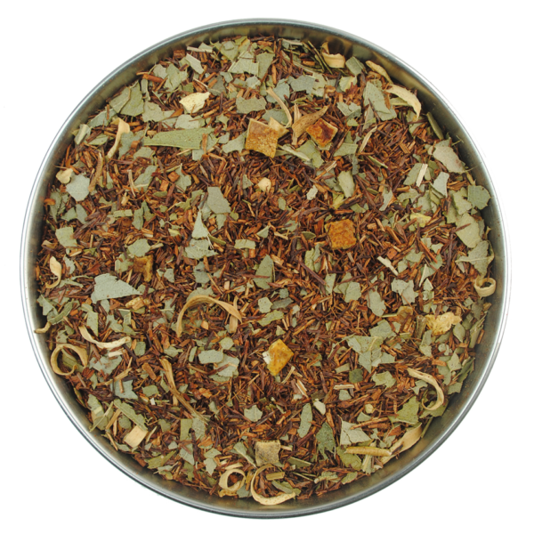 A rooibos tea with eucalyptus leaves and orange