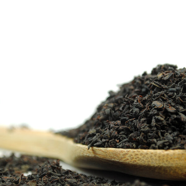 Rwada Rukeri Pekoe Black Tea by True Tea Company Rwanda Black Tea on a wooden spoon