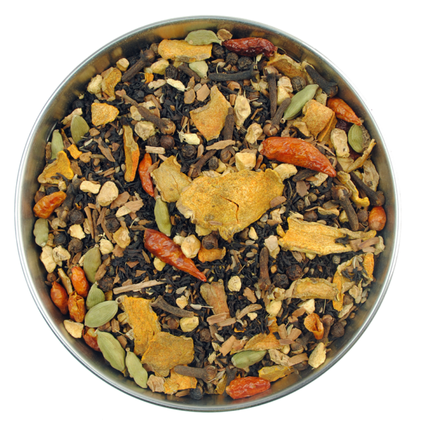 Aerial view of Turmeric Masala Chai Black Tea by True Tea Company