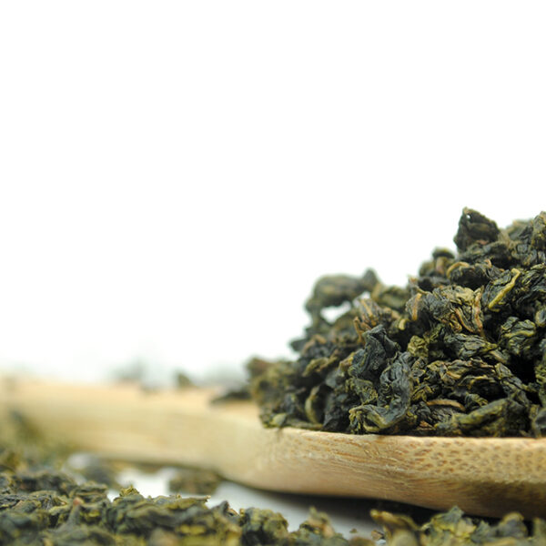 Milk Oolong Fujian China by True Tea Company Milky Oolong Fujian China on a wooden spoon