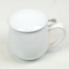 white porcelain teacup with infuser and lid