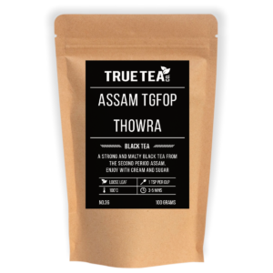 Assam Thowra TGFOP is a second flush black tea with lots of golden tips. In terms of taste, expect an Assam with a strong, richly spicy and malty flavour.