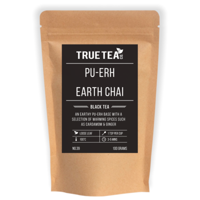 pu-erh earth chai black tea packaging for loose leaf tea