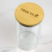 branded glass display jar with bamboo lid