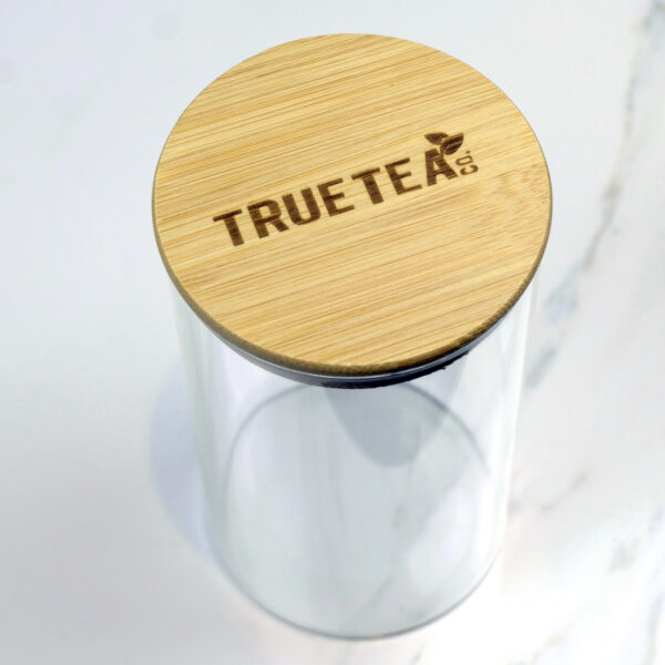 branded glass display jar with bamboo lid