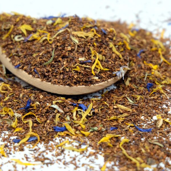 capetownrooibosorganic organic rooibos with blue and yellow cornflowers