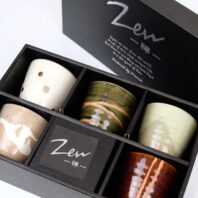 assortment of five japanese teacups