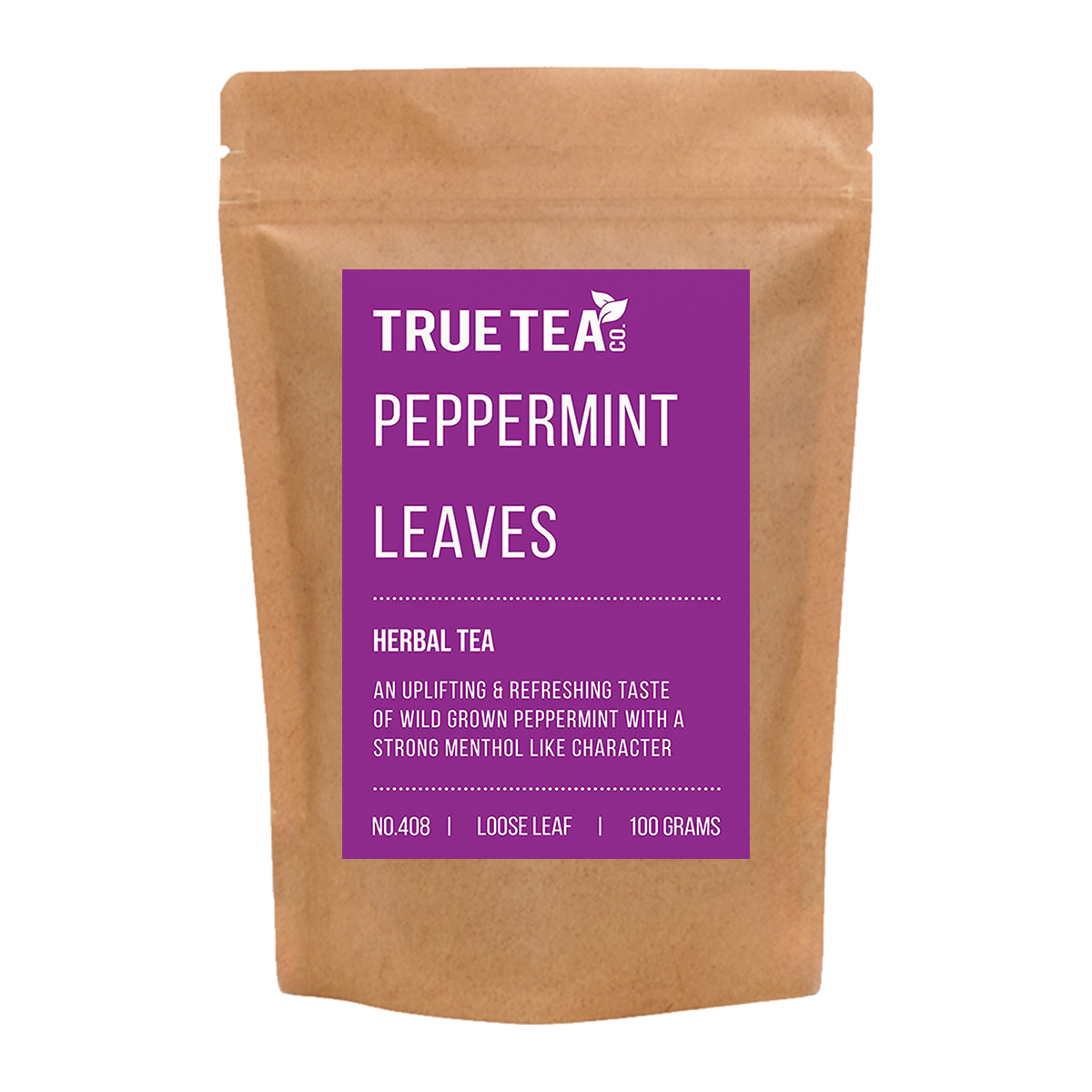 Peppermint Leaves in a eco friendly kraft packaging.