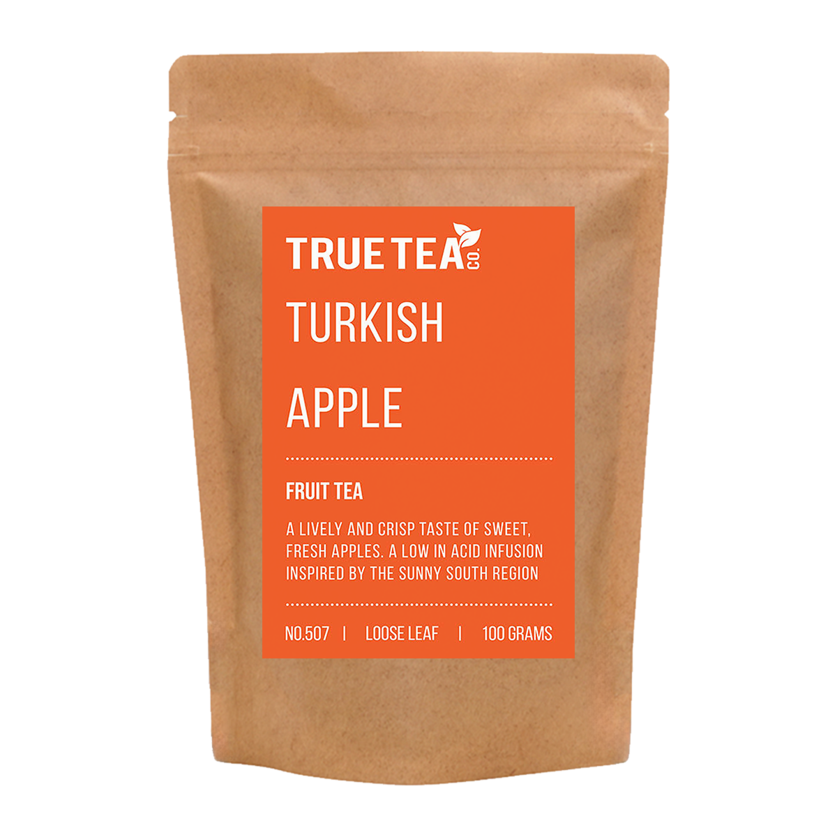 Turkish Apple Fruit Tea in the product packaging which is an eco friendly kraft bag