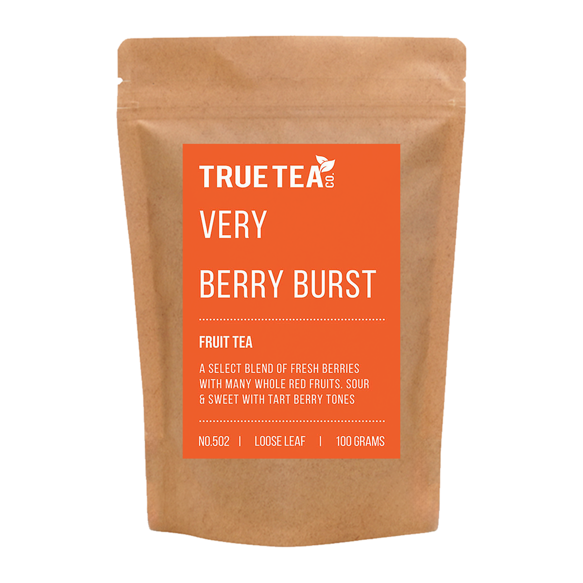 Very Berry Burst Fruit Tea in eco friendly kraft packaging.