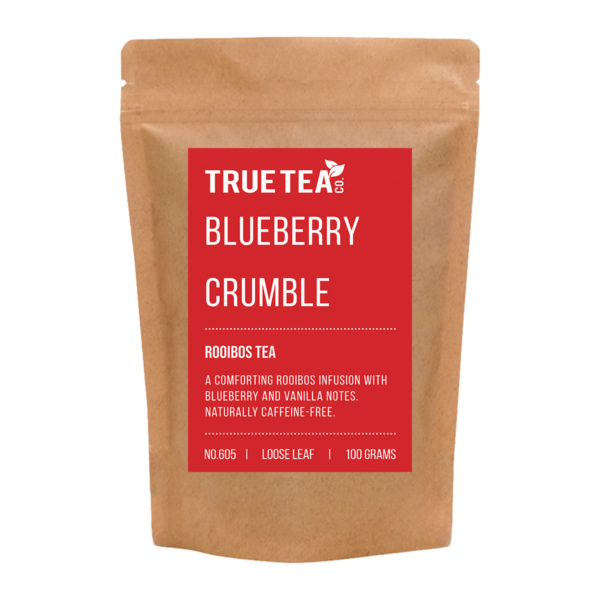 blueberry crumble rooibos tea packaging